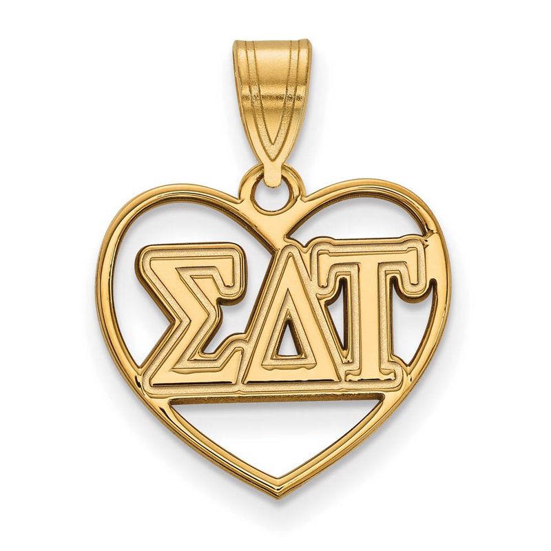 14k Plated Silver Sigma Delta Tau Heart Greek Letters Pendant